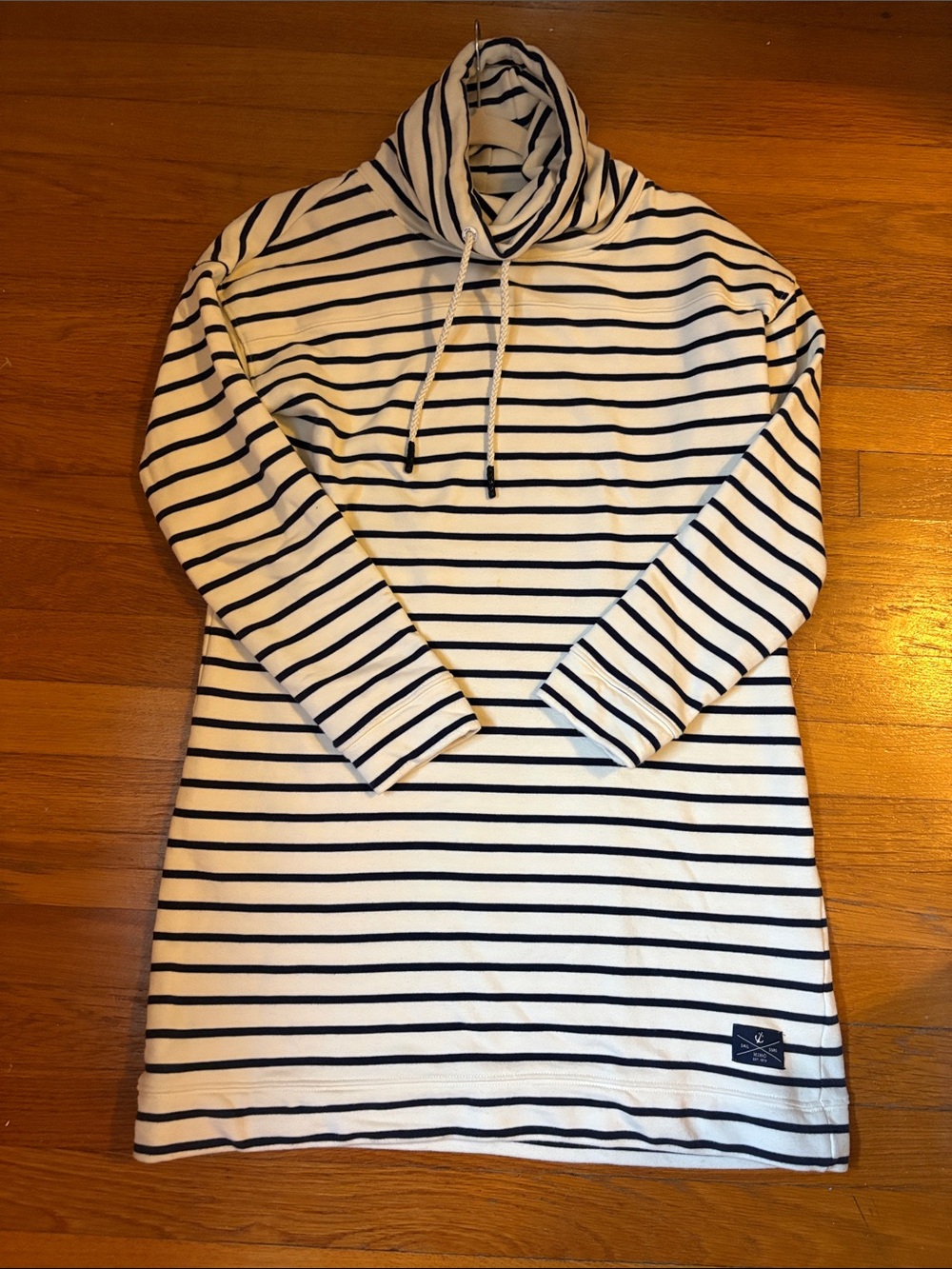 Women,s XS Cream and Navy Stripe Sweatshirt Dress